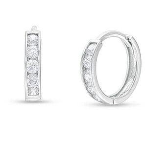 Kid's Huggies Hoop 5 Stone Cubic Zirconia 14k White Gold Earrings